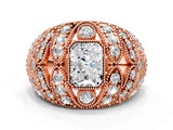 Rose gold Radiant Cut Brilliant Halo Pave Diamond Milgrain Ring_9