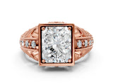 Rose gold Radiant Cut Brilliant Milgrain Filigree Diamond Ring with Square Prong Setting_13