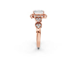 Rose gold Radiant Cut Brilliant Milgrain Pave Heart Band Solitaire Ring_5