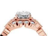 Rose gold Radiant Cut Brilliant Milgrain Pave Heart Band Solitaire Ring_7