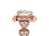 Rose gold Radiant Cut Brilliant Milgrain Pave Heart Band Solitaire Ring_8