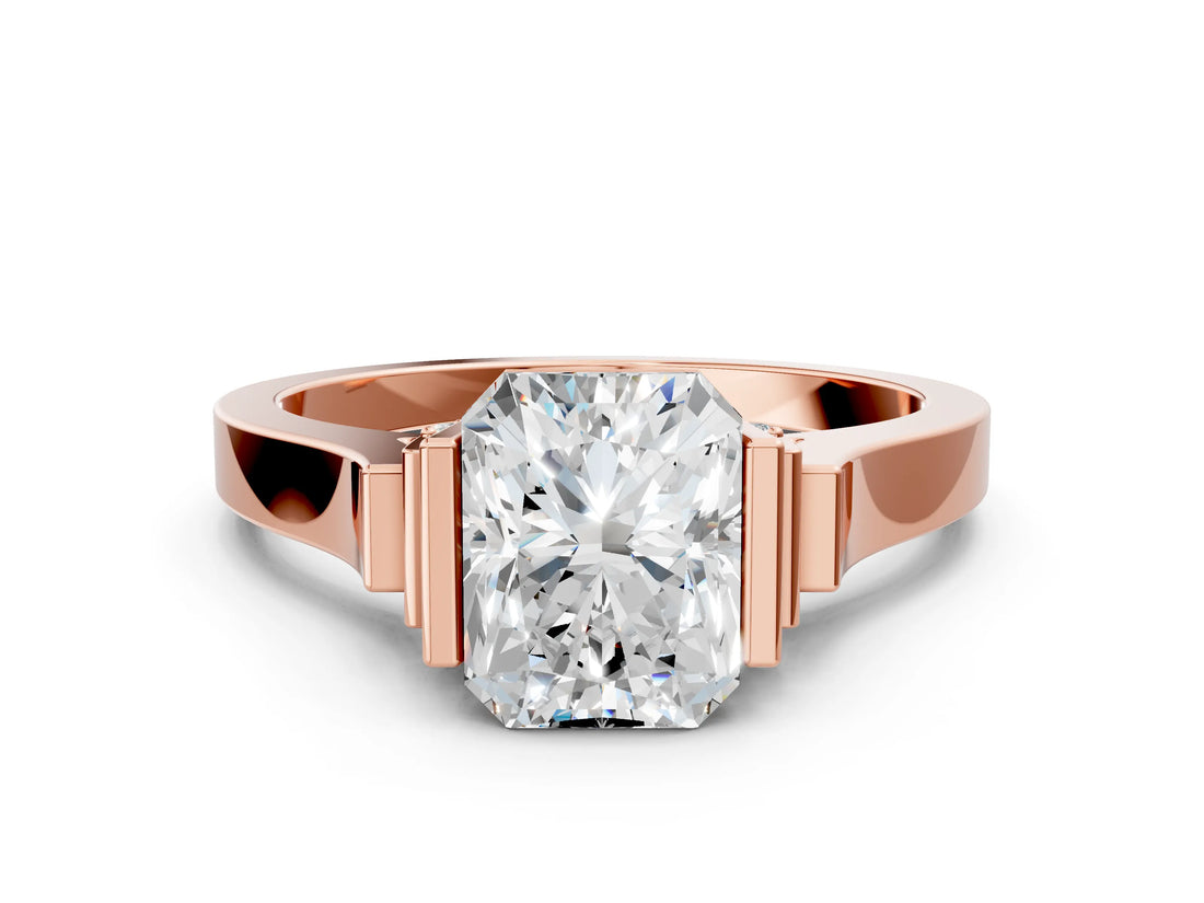 Rose gold Radiant Cut Brilliant Solitaire Diamond Ring with Channel Set Band and Bar Prong Setting_8