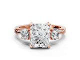 Rose gold Radiant Cut Brilliant Three-Stone Diamond Ring with Pavé Band and Four-Prong Setting_3