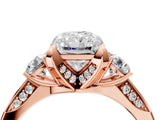 Rose gold Radiant Cut Brilliant Three-Stone Diamond Ring with Pavé Band and Four-Prong Setting_7