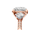 Rose gold Radiant Cut Brilliant Three-Stone Diamond Ring with Pavé Band and Four-Prong Setting_8