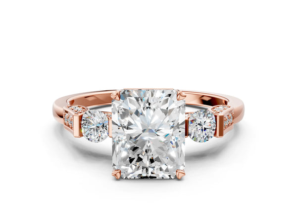 Rose gold Radiant Cut Brilliant Three-Stone Pave Band with Four-Prong Setting