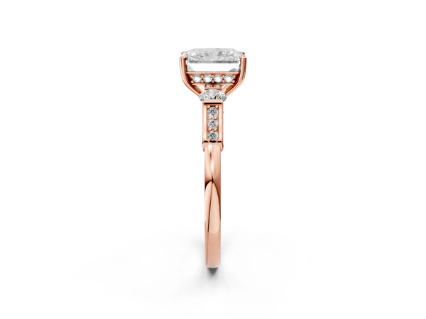 Rose gold Radiant Cut Brilliant Three-Stone Pave Band with Four-Prong Setting