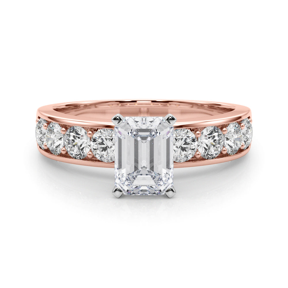 Rose gold Radiant Cut Channel Set Diamond Engagement Ring with Four-Prong Setting