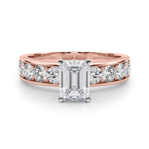 Rose gold Radiant Cut Channel Set Diamond Engagement Ring with Four-Prong Setting