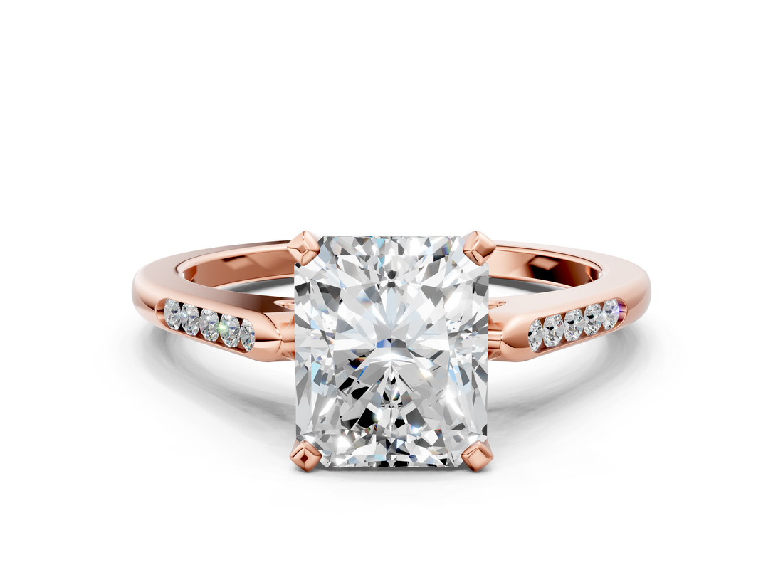 Rose gold Radiant Cut Channel Set Solitaire Engagement Ring with Four-Prong Setting_225