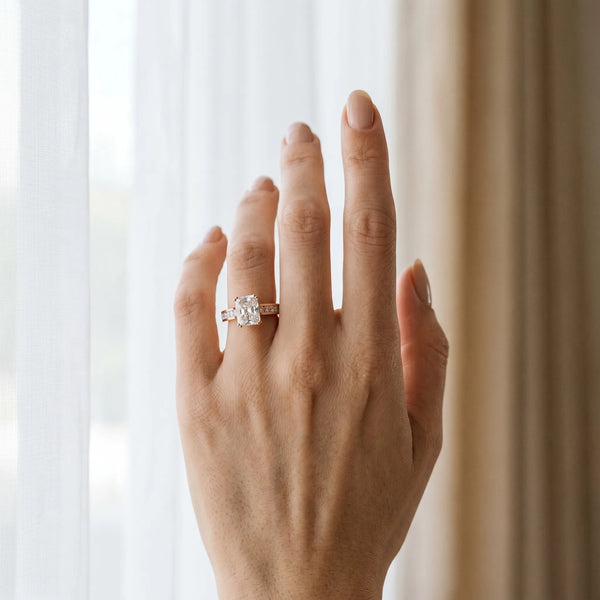 Rose gold Radiant Cut Channel Set Solitaire Engagement Ring with Prong Setting