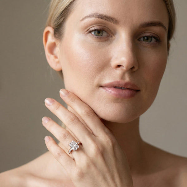 Rose gold Radiant Cut Channel Set Solitaire Engagement Ring with Prong Setting