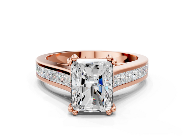 Rose gold Radiant Cut Channel Set Solitaire Engagement Ring with Prong Setting