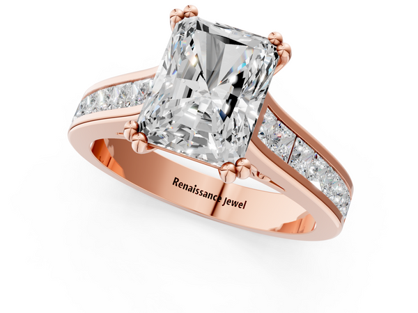 Rose gold Radiant Cut Channel Set Solitaire Engagement Ring with Prong Setting