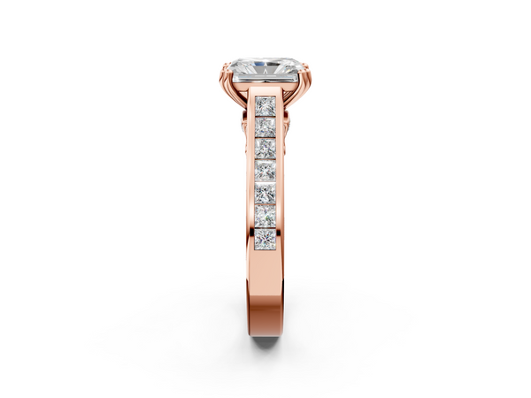 Rose gold Radiant Cut Channel Set Solitaire Engagement Ring with Prong Setting