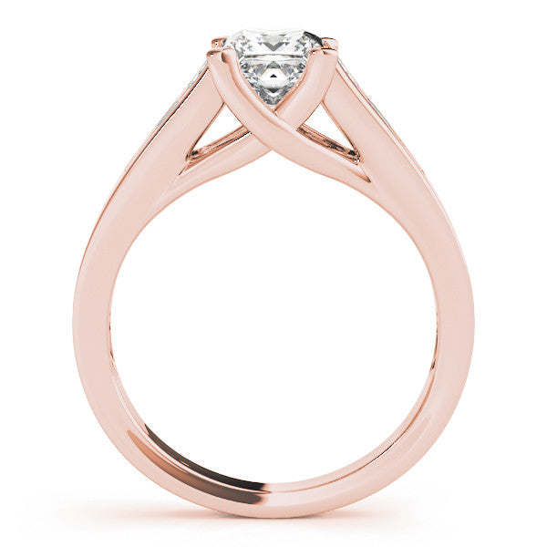 Rose gold Radiant Cut Channel Set Solitaire Ring with Four-Prong Setting