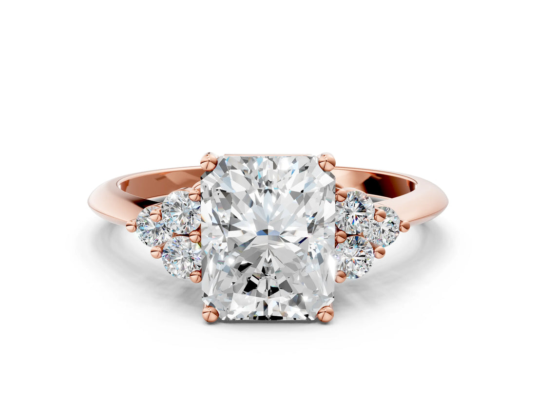 Rose gold Radiant Cut Cut Diamond Cluster Ring with Solitaire Band and Four-Prong Setting_15