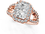 Rose gold Radiant Cut Cut Diamond Halo Engagement Ring with Open Split Pavé Band_10