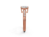 Rose gold Radiant Cut Cut Diamond Milgrain Pave Band Four-Prong Setting Ring_5