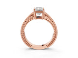 Rose gold Radiant Cut Cut Diamond Milgrain Pave Band Four-Prong Setting Ring_6