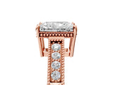 Rose gold Radiant Cut Cut Diamond Milgrain Pave Band Four-Prong Setting Ring_8