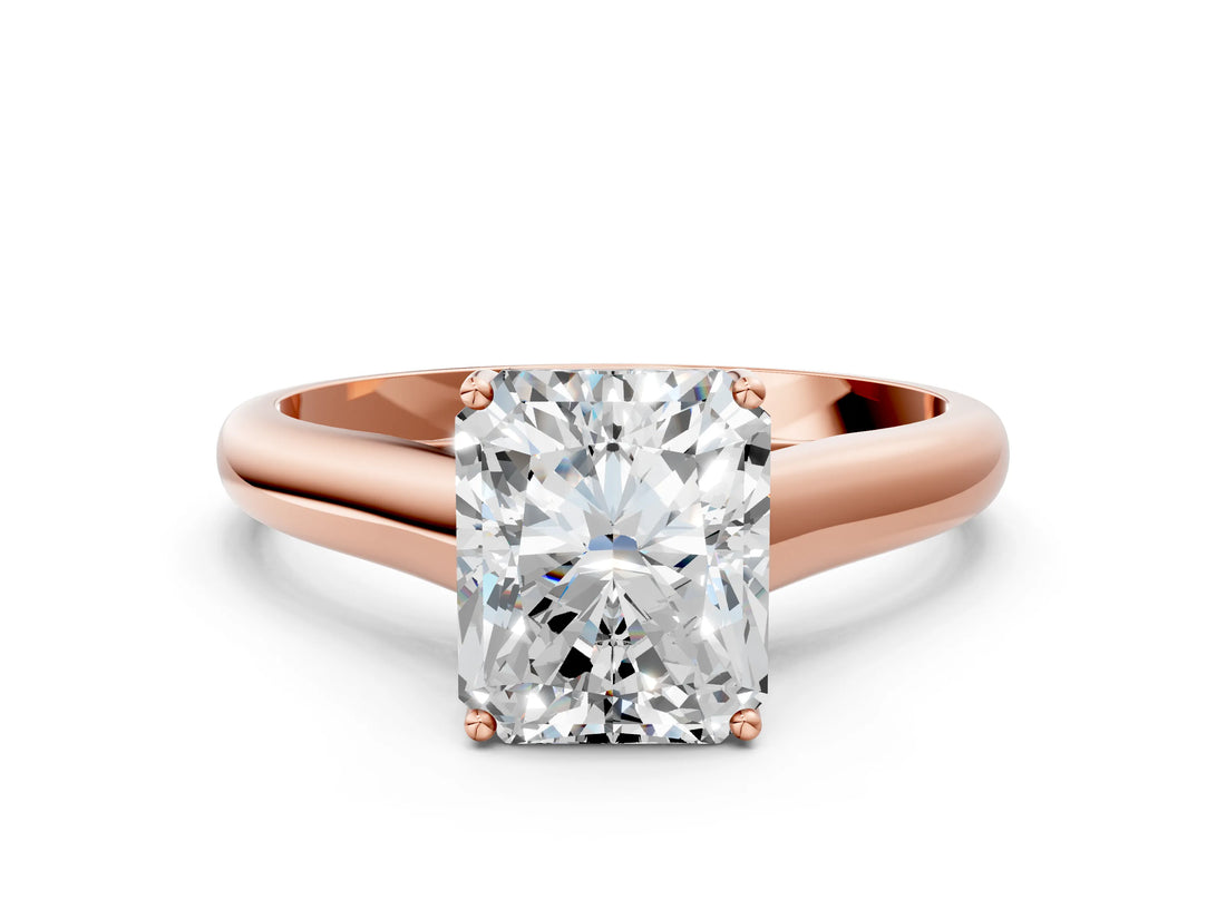 Rose gold Radiant Cut Cut Diamond Solitaire Engagement Ring with Tapered Plain Band and Four-Prong Setting_15