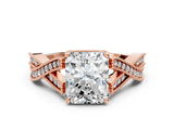 Rose gold Radiant Cut Cut Diamond Twisted Band with Milgrain Pave Setting and Four-Prong Setting_2