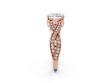 Rose gold Radiant Cut Cut Diamond Twisted Band with Milgrain Pave Setting and Four-Prong Setting_4