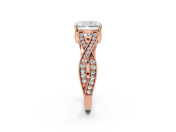 Rose gold Radiant Cut Cut Diamond Twisted Band with Milgrain Pave Setting and Four-Prong Setting