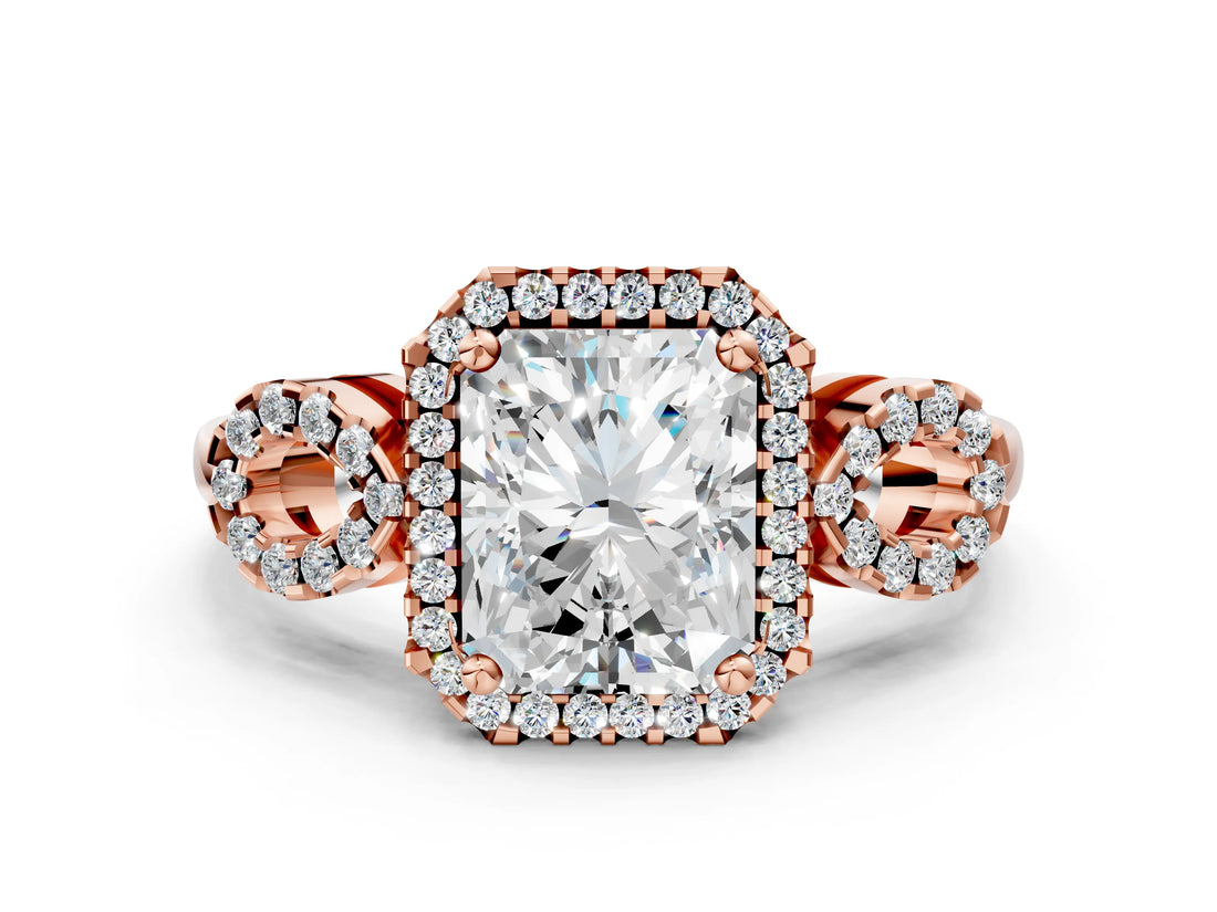 Rose gold Radiant Cut Cut Halo Diamond Infinity Band with Four-Prong Setting_9