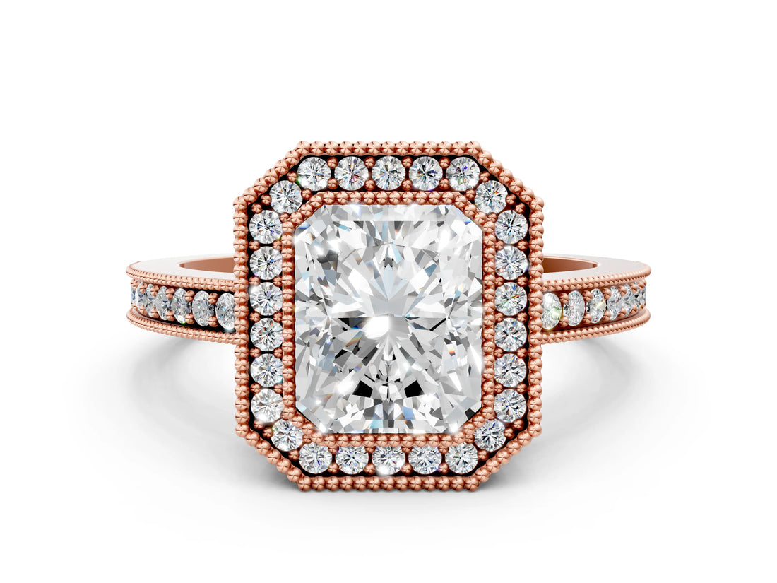 Rose gold Radiant Cut Cut Halo Pavé Diamond Ring_13