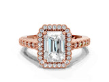 Rose gold Radiant Cut Cut Halo Pavé Solitaire Ring with Milgrain Band_3