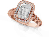 Rose gold Radiant Cut Cut Halo Pavé Solitaire Ring with Milgrain Band_4
