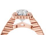 Rose gold Radiant Cut Cut Halo Pavé Solitaire Ring with Milgrain Band_7