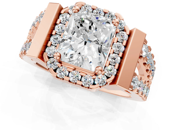 Rose gold Radiant Cut Cut Halo Split Shank Prong Set Ring
