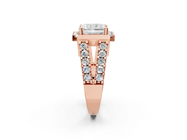 Rose gold Radiant Cut Cut Halo Split Shank Prong Set Ring