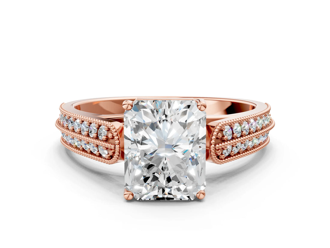 Rose gold Radiant Cut Cut Pave Split Shank Engagement Ring with Four-Prong Setting_15