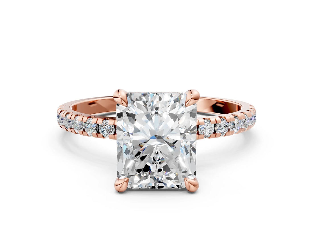 Rose gold Radiant Cut Diamond Brilliant Solitaire Ring with Pavé Band and Four-Prong Setting_15