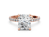 Rose gold Radiant Cut Diamond Brilliant Solitaire Ring with Pavé Band and Four-Prong Setting_15