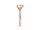 Rose gold Radiant Cut Diamond Brilliant Solitaire Ring with Pavé Band and Four-Prong Setting_311