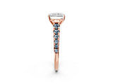 Rose gold Radiant Cut Diamond Cathedral Solitaire Ring with Round with Aquamarine side stone Pavé Band_14