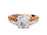 Rose gold Radiant Cut Diamond Cathedral Solitaire Ring with Round with Citrine side stone Pavé Band_24