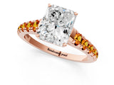 Rose gold Radiant Cut Diamond Cathedral Solitaire Ring with Round with Citrine side stone Pavé Band_25