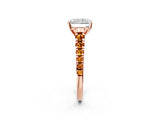 Rose gold Radiant Cut Diamond Cathedral Solitaire Ring with Round with Citrine side stone Pavé Band_26
