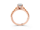Rose gold Radiant Cut Diamond Cathedral Solitaire Ring with Round with Citrine side stone Pavé Band_27