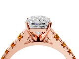 Rose gold Radiant Cut Diamond Cathedral Solitaire Ring with Round with Citrine side stone Pavé Band_28