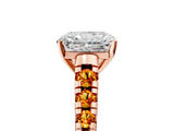 Rose gold Radiant Cut Diamond Cathedral Solitaire Ring with Round with Citrine side stone Pavé Band_29