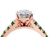 Rose gold Radiant Cut Diamond Cathedral Solitaire Ring with Round with Emerald side stone Pavé Band_4