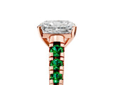 Rose gold Radiant Cut Diamond Cathedral Solitaire Ring with Round with Emerald side stone Pavé Band_5