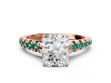 Rose gold Radiant Cut Diamond Cathedral Solitaire Ring with Round with Green Sapphire side stone Pavé Band_12
